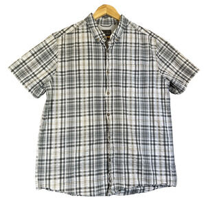 Royal Robbins Shirt Mens Large Gray White Plaid Cotton Outdoor Hiking Button Up